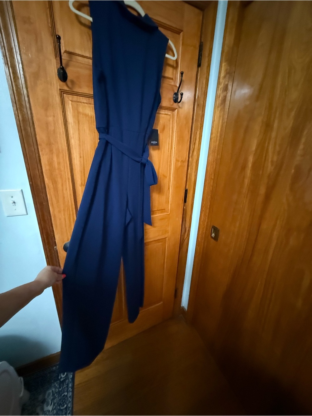 MARINA Navy Sleeveless Jumpsuit with Waist Tie